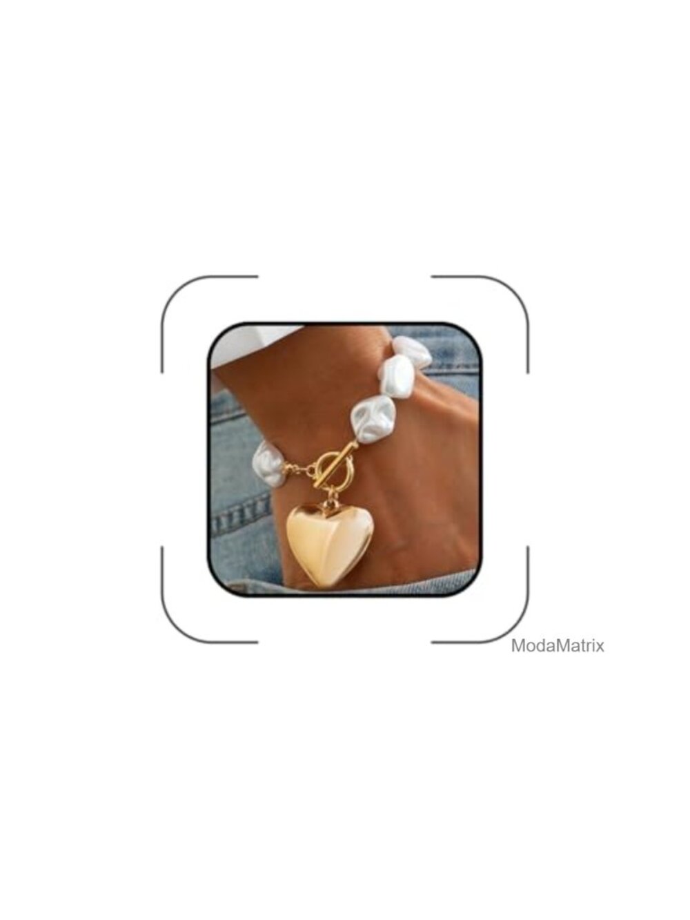 Chunky Heart Pearls OT Toggle Bracelet Adjustable Baroque Pearl Boho
